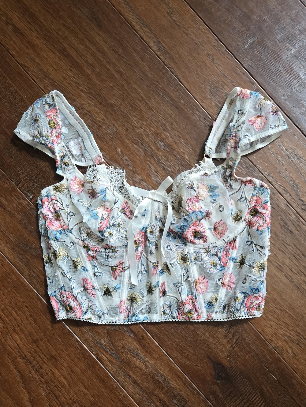 Victoria's Secret Women's Lace Unlined Multi Floral Corset 36C Zip Up